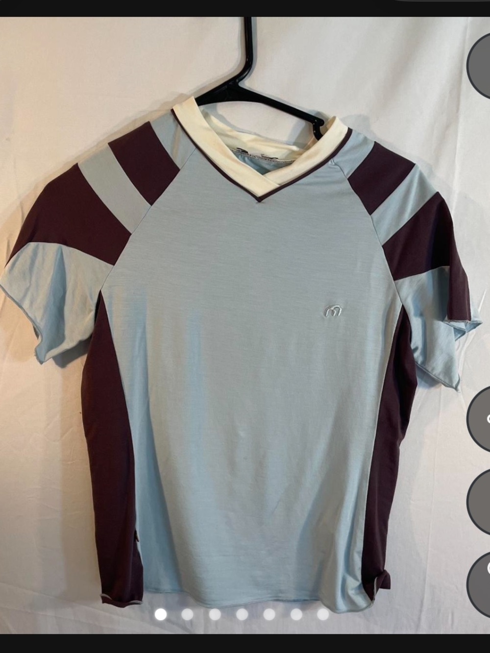 Miaou Light Blue & Brown Short Sleeve V-Neck Top